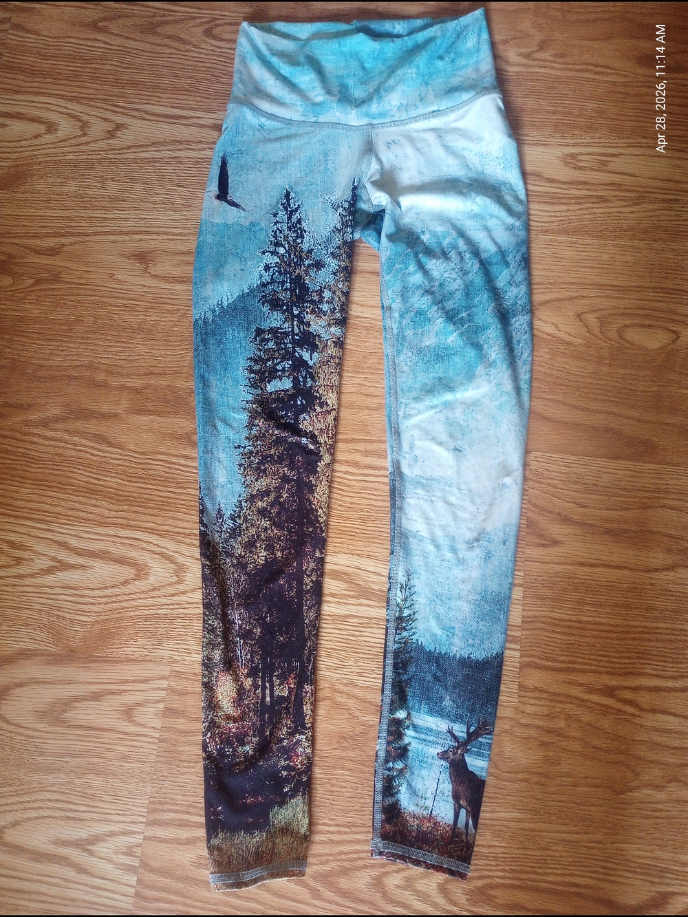 Scenic Forest Print Leggings in Blue and Brown